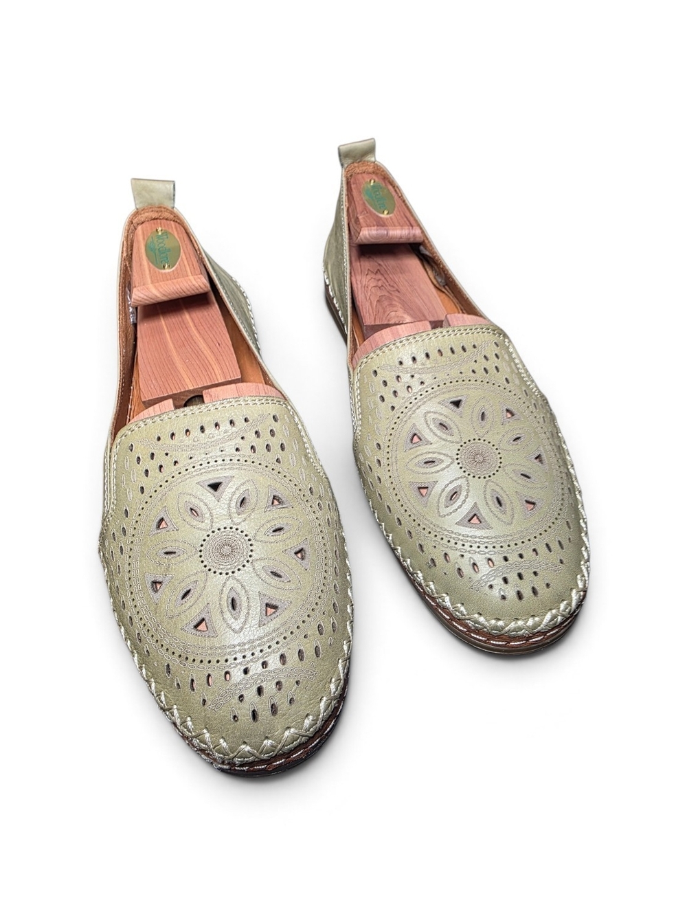 Spring Step Ingrid Leather Cutout Loafer Flats Sage Olive Green 41 US 10 EUC